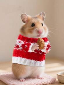 1 件全新圣诞仓鼠针织毛衣，金熊和树枝装饰可爱服装，适合宠物拍照