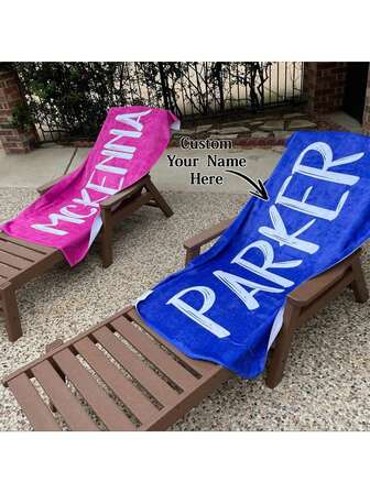 1pc Personalized Text Custom Beach Towel, Super Absorbent Swimming Towel, Comfortable Beach Blanket, Fashionable Pool Towel, Exquisite Yoga Mat, Beach Accessories, Holiday Essential Gift, Multiple Sizes, Suitable For Men And Women