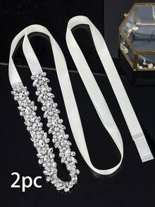 1 pieza Faja de vestido de novia de lujo con strass, cinturón de moda hecho a mano para dama, accesorio del Día de San Valentín - Plateado - Ver 13