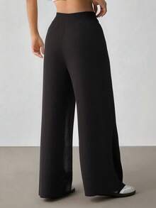 Pantalones blancos de algodón 100% lavados, con dobladillo curvo, para mujer, estilo básico minimalista, para ir a conciertos campestres de verano, salir, playa y vacaciones bohemias. Ropa de mujer para otoño. - Negro - Ver 4