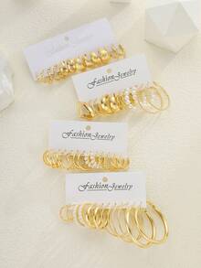 48/24/12pcs Elegant Metal Earring Set For Women, Faux Pearl Earrings, Geometric C-Shaped Stud Earrings, Suitable For Daily Wear, Parties, Holidays, Gift Set