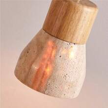 Farmhouse Mid Modern Pendant Small Simple Natural Stone Chandelier Wood Vintage Decorational Hanging Lamp E2627 Base Kitchen Island Dining Table Bedroom RestaurantWood Color - Color de la madera - Ver 7