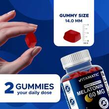 Vitamatic Sugar Free Melatonin 60 Mg - 60 Gummies - 天然草莓風味 - 查看 3