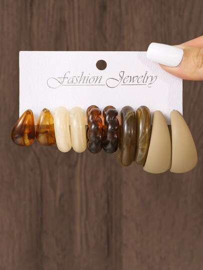 1 Set/5 Paar Komma- & Wassertropfen-förmige liebevolle & Ohrringe & einfache C-förmige Ohrstecker Set