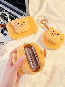 1PC Kawaii Bear Soft Plush Coin Pouch, Wallet With Zipper With Faux Pearl Keychain, Small Bag Change Purse For Women Plush Coin Purse Mini Storage Earphone Bag Cartoon Keychain Student School Bag Pendant Square Cosmetic Pouch With Wrist Strap Sanitary Tampon Storage Bag Christmas Gift Ideas Bag Accessories Lanyards With Id Holder Car Accessories Bag Charms