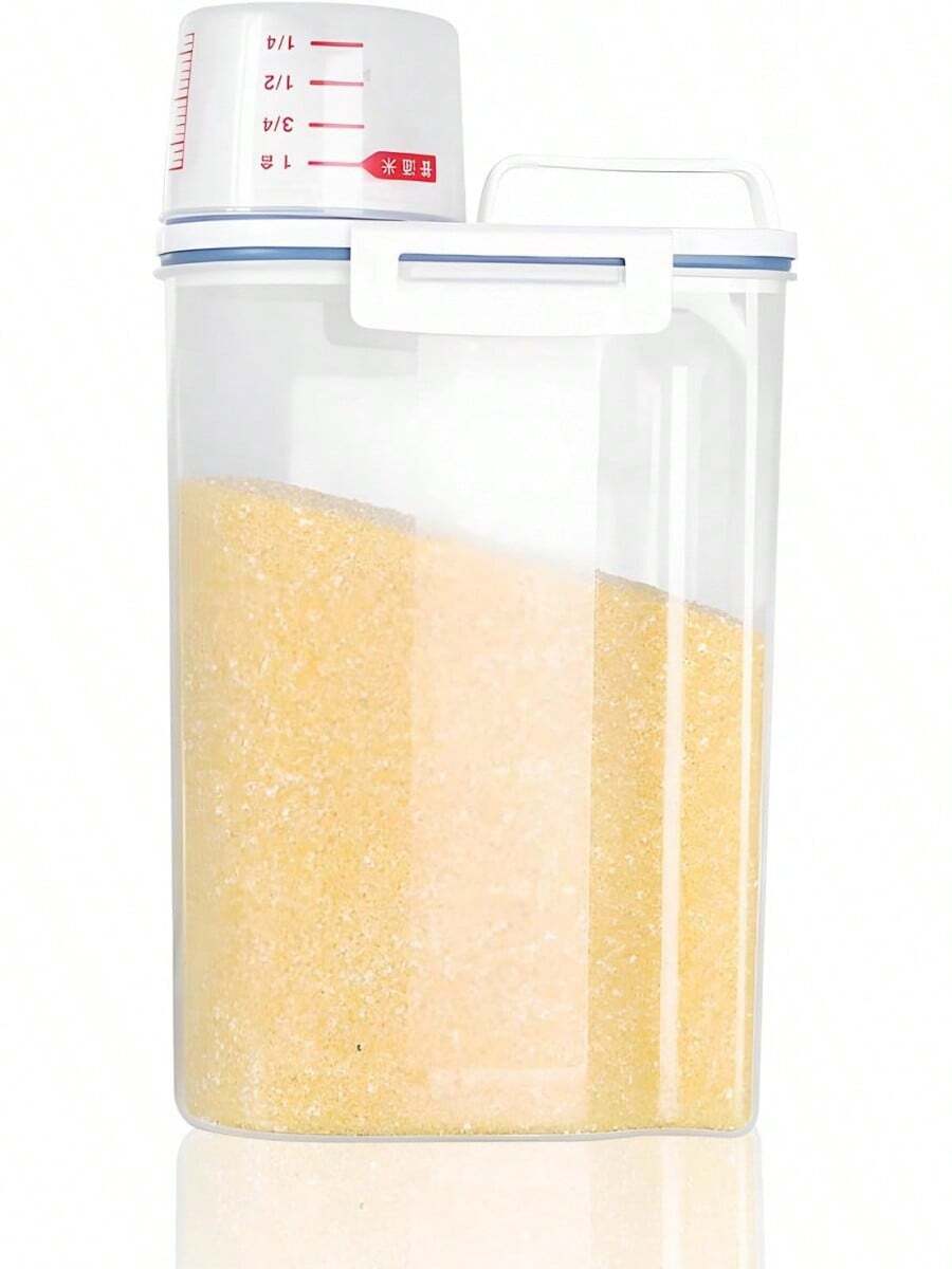 Contenedor de Almacenamiento de Arroz de 2 Kilogramos, Contenedor de Alimentos Sellados y Secos con Tapa de Tazaétrica, Caja de Distribución de Granos de Plástico Transparente, Sin BPA - 1 - Ver 1