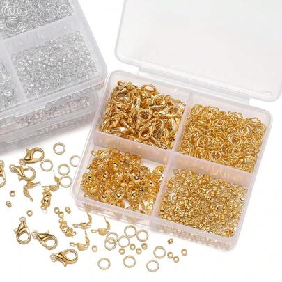 1 Box Gold-Tone Hoop Rings, Lobster Clasps, Spacer Beads, Crimp Beads, DIY Jewelry Making Materials, Multi-Functional Craft | Craft Materials, Jewelry Making Supplies