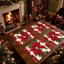 1 Stück/4 Stücke/6 Stücke/100 Stücke Weihnachten Poinsettia Muster Tischsets, maschinenwaschbar rechteckige Polyester Tischsets, Tischplattenabdeckungen, isolierte Tischsets, Restaurant Tischdekoration, Party Zubehör, Weihnachtsdekoration, Heimdekoration - Verschiedenfarbig - Übersicht 1