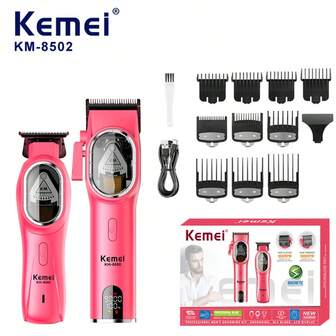 Kemei 科美 KM-8502 专业理发器套装 | 无线充电式理发器，配备 DLC 刀片和 10 个导梳 | 男士理发、胡须修剪和造型全套 | 豪华礼盒包装