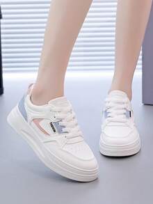 Flipark 1双女士休闲轻便小白运动鞋，时尚学生鞋适合娇小女性，2025春秋季新款透气休闲厚底运动鞋