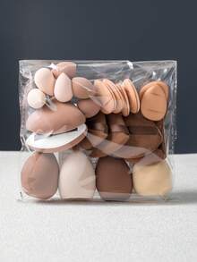 22pcs Makeup Brush Set, 4pcs Powder Puff, 2pcs Makeup Sponge, 6pcs Mini Makeup Sponge, 4pcs Large Makeup Sponge, 6pcs Finger Makeup Sponge, Mixed Beauty Sponges For Foundation, Concealer, Dry & Wet Use, Non-Latex, Suitable For All Skin Types, Specially Designed For Contouring, Eyes And Corners, Women Makeup Tools Kit