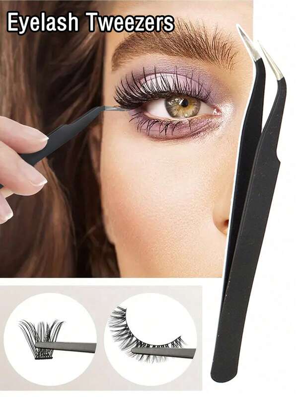 1 peça de pinça de aço inoxidável para cílios e nail art Ferramenta de precisão para strass e extensões de cílios Pinça de fita para pálpebras Design de beleza hipoalergênico e multifuncional Adequado para nail art profissional e doméstica Sem bateria para aplicação de extensão de cílios Acabamento preto elegante Ferramenta de beleza durável.