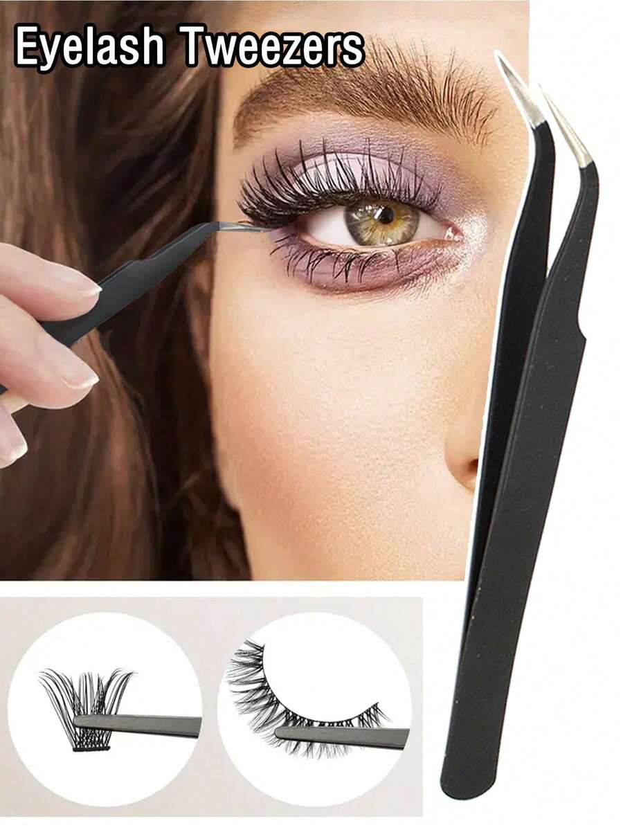 1 peça de pinça de aço inoxidável para cílios e nail art Ferramenta de precisão para strass e extensões de cílios Pinça de fita para pálpebras Design de beleza hipoalergênico e multifuncional Adequado para nail art profissional e doméstica Sem bateria para aplicação de extensão de cílios Acabamento preto elegante Ferramenta de beleza durável.