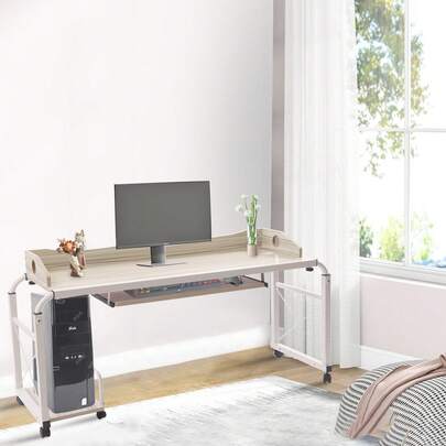Home Desk, Mobile Adjustable Height Wide Cross Bed Retractable Lazy Desk Computer Desk In Bed