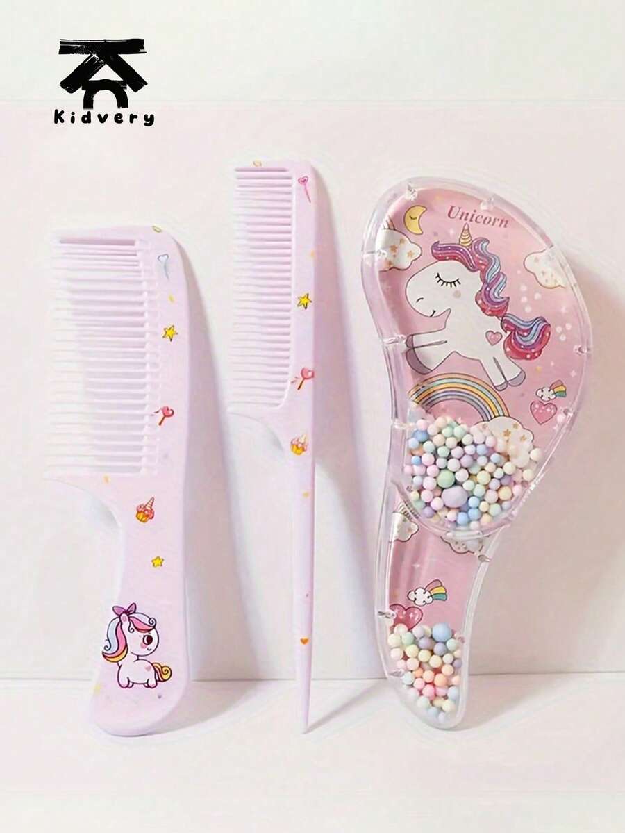 3pcs Cartoon Hair Comb Set - Wet & Dry Use, Detangling & Styling Brushes For All Hair Types, Durable ABS Plastic Handle, Perfect Gift Idea.Kidvery