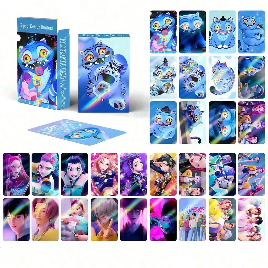 30pcs Laser Flash Cards Around The Witch Hunting Group, Blue Cat Collection Photo Cards, Double-Sided LOMO Cards, Congratulatory Cards For Friends And Family, Random Styles