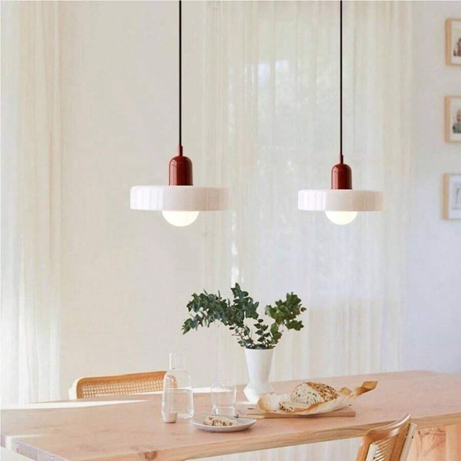 Mid Modern White Glass Pendant Large Simple Milk Hanging Lamp Vintage Farmhouse Decorational Chandelier E2627 Base Bedroom Dining Table HallwayWhite+green - Blanco+rojo - Ver 1