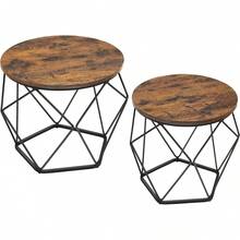 VASAGLE 2 Mesas de Centro Redondas, Mesas Auxiliares, Tableroíble, Marco de Acero, para Salón, Marrón Rústico y Negro MLET040B01V2 - MarrÓn RÚstico + Negro - Ver 6