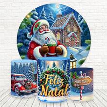 Felicita Painel Redondo e Capas Tecido Sublimado 3D Decoração de Natal Papai Noel Festa Natalina - KPC-3672 - Visão 2