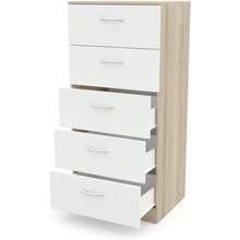 DORMIDAN- Sinfonier 5 cajones guías metálicas, cómoda Dormitorio, Altura 110cm. (Roble cajones Blanco)