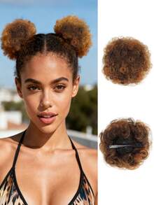 2pcs 4inch Hairpin Style Hair Buns,Afro Puffs Kinky Curly Chignon ,Natural Black Synthetic Wigs Suitable For Daily Wear