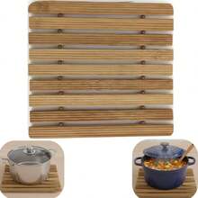 Set Of 4 Slatted Table Rests, Square Bamboo Pot Holders, 100% Wood - 1 đơn vị - Xem 6