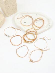 11 chiếc vòng tay đàn hồi đính hạt pha lê CCB giả phong cách Bohemian, vòng tay dạng ống cong và hình trái tim đính hạt nhiều thành phần dành cho nữ - Vàng - Xem 4