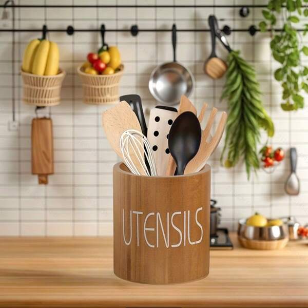 1 Kitchen Countertop Tableware Storage Rack, Storage Box Knife, Fork, Spatula And Spoon, Egg Whisk Storage Device, Multi-Function Storage, Large Round Storage Box