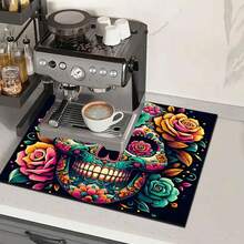 1pc Floral Skeleton Kitchen Counter Mat - Silica Gel Drying Pad, Suitable For Utensils, Coffee Makers, Microwaves, Etc., Fits Modern Kitchen Decor, Kitchen Mats Non Slip Hygiene Products, Kitchen Items For Your Cozy Fall& Winter Styles And Christmas Decorations