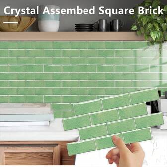 10片/20片/30片装自粘可移除PVC厨房贴纸，2D平面清新绿色不对称砖纹墙贴/壁纸/瓷砖贴纸，墙面装饰贴纸，瓷砖装饰贴纸，适用于厨房、客厅、浴室、卧室等家居装饰墙纸房间装饰卧室装饰