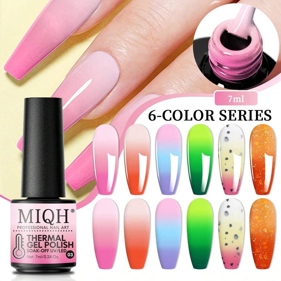 Thermal Gel Nail Polish Set 6 Colors Includes Glitter Ombre And Sparkle Shades Perfect For Halloween Christmas And Buy 3 Get 3 Free Long Lasting Smooth Shiny Nails Last One Week Suitable For Led Light Home Party Prom And Everyday Wear Make You More Beautiful And Fashionable Woman - 02 - 查看 1