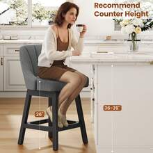 GIKPAL 26" Swivel Bar Stools With Backs Set Of 2, 26" Counter Height Bar Stools, Extra Upholstered Counter Barstools With Square Solid Wood Legs For Kitchen Island, Dining Room, Dark Gray