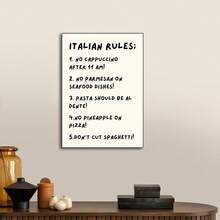 1Pc Canvas Poster - Italian Rules Typography Art Print, Modern Retro Art Deco Style Frameless Poster For Home Office, Living Room, Kitchen - Ink On Canvas Wall Hanging Decor, Indoor Use Only No Frame