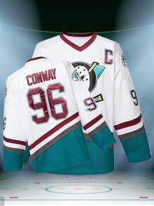 Ice Hockey Jersey From The Movie "Mighty Ducks", Size S-XXL, Charlie Conway #96, 90s Hip Hop Party Outfit - White - View 1