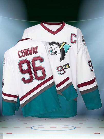 Ice Hockey Jersey From The Movie "Mighty Ducks", Size S-XXL, Charlie Conway #96, 90s Hip Hop Party Outfit