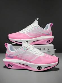 L.S.W.P 男士透气公路跑鞋 - 减震耐磨鞋底，EVA 缓冲，轻质低帮运动鞋，条纹设计，适合健身、慢跑和日常穿着，时尚运动风格，配有 EVA 软鞋垫 - 白粉 - 查看 19