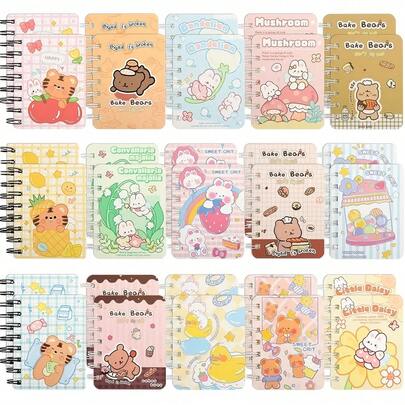 4pcs Cute Cartoon Pattern Mini A7 Book, Durable Spiral Binding, Thick Paper, Perfect For Schools, Offices, Bookkeeping, Sketching, Classroom Rewards, Back To School Gifts, Student Gatherings, Perfect Birthday Gifts, Party Gifts, Holiday Gifts, Back To School Gifts, Christmas Gifts (Random Styles And Colors)