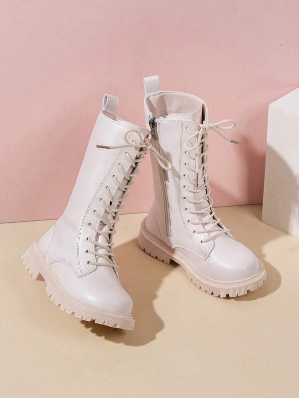 1 Pair Girls' Autumn/Winter Boots, New Kids High-Top Boots, British Style Mid-Calf Boots, Platform Boots, Princess Leather Boots, School Shoes, Little Girls' Fashion High Boots