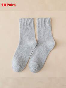 5 Pairs Men Thick Wool Knit Socks, Warm Casual Unisex Mid-Calf Socks Suitable For Autumn And Winter, Women Knee High Socks And Tights, Fall