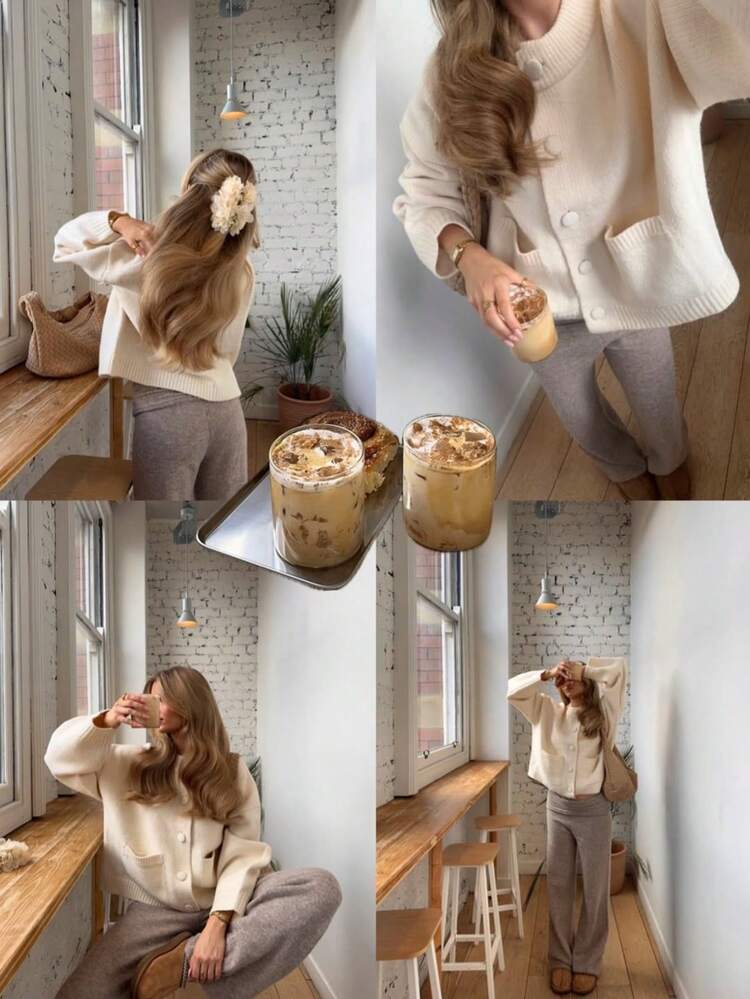 2025 Women's Autumn/Winter New Fashion Casual Minimalist Button-Up Knit Cardigan Jacket, Back To School Clothes, White Clothes, Valentine's Day, New Year, Christmas Clothes, Date Night Outfits For Women, Off-The-Shoulder Sweater, Korean Style, Fall Women's Clothes, Modest Women, Party Women, Y2K Women, Tops For Going Out, Concert Women, Date Night Women, New Year, Women's Winter Clothes, Saudi National Day, Chic, Country - White - View 6