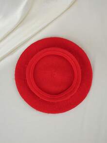 Clariva Cute Simple Solid Beret, Suitable For Daily Wear Gifts - Red - View 4