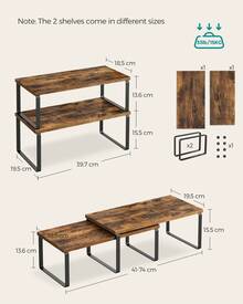 Cabinet Organizer Shelf, Set Of 2 Kitchen Counter Shelves, Kitchen Storage, Spice Rack, Stackable, Expandable, Metal And Engineered Wood, Ink Black And Rustic Brown - 棕色 - 查看 4