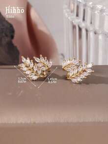 Hihho 2pcs Fashion Personalized Sparkling Micro-Inlaid Zirconia Wheat Ear Stud Earrings For Girls,  Gift - Vàng vàng - Xem 8