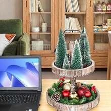 1pc 3 Sizes Artificial Mini Christmas Tree, Christmas Decorations, Artificial Christmas Ornaments, Christmas Table Decorations With Wooden Base Suitable For Living Room, Bathroom, Bedroom, Restaurant Christmas Party Home Desktop Tree Decorations Home Decor Room Decor