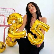 1 个 16 英寸金箔数字气球，聚酯薄膜气球，带有数字 0-9，适用于生日装饰、周年纪念、毕业典礼、新年、节日、生日派对、生日照片道具 - 金色 - 查看 5