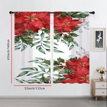 2 perdele transparente de Crăciun cu modele de plante cu ilex și poinsettia, buzunare pentru bară pentru a proteja intimitatea, potrivite pentru diverse scene de decor în camere de zi, dormitoare și bucătării, creând o atmosferă de Crăciun și cadouri perfecte de sărbători.