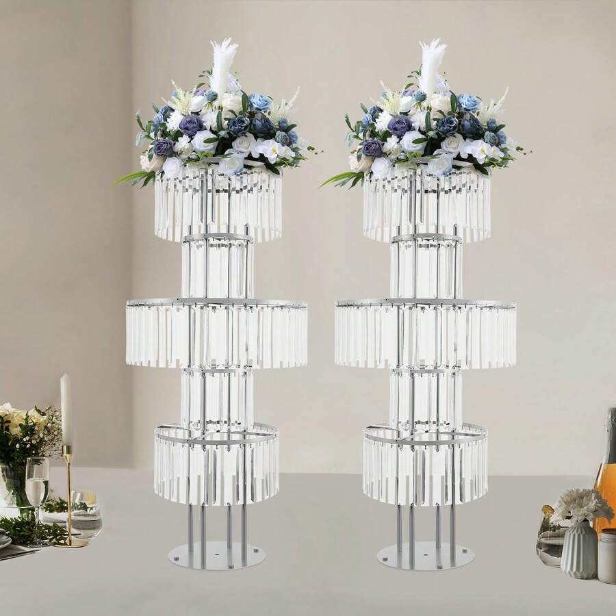 5 Tier Flower Stands, 2PCS Flower Stands, Crystal Flower Stands,Crystal Vases For Centerpieces,5 Tier Round Flower Stand For Wedding Reception Birthday Party Events Home Decor - Bạc - Xem 1