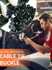 20/40/50/60/100 piezas Bridas de nailon universales de uso pesado con pasador y botón. Correas de sujeción para reparación de automóviles y uso diario - Negro - Ver 2