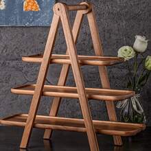 Zestaw 3-poziomowych tac z drewna paulowni – wytrzymały, wielowarstwowy stojak ekspozycyjny do bufetu, solidna konstrukcja w kształcie litery A, wykończenie z naturalnym usłojeniem drewna, odpowiedni do organizacji kuchni w domu, hotelu i restauracji – trwały i łatwy w montażu, nowoczesny mebel oszczędzający miejsce (nie wymaga zasilania) – idealny do ekspozycji serów, mięsa, owoców i serwowania na tacach