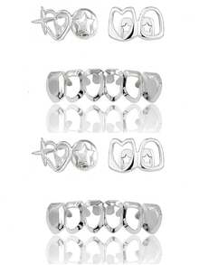 THATBOY 3pcs/Set Fashionable Hollow Heart & Star Tooth Grillz, DIY Combination Hollow Open Face Hiphop Tooth Jewelry Set, Suitable For Festivals, Parties, And Daily Wear